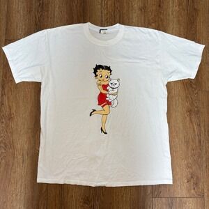 TSA Athletic Betty Boop Cat Graphic T Shirt Men's Large White Cotton